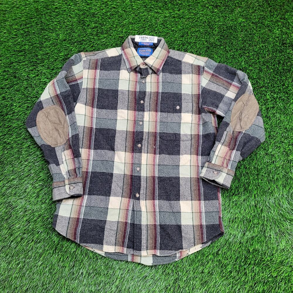 Vintage Pendleton Wool Shirt Medium 20x27 Flannel Elbow-Patch